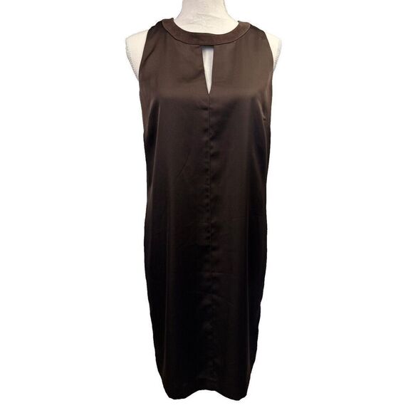 NWT Lauren Ralph Lauren Chocolate Brown Goat Suede Trim Keyhole Shift Dress 6 - Picture 1 of 10